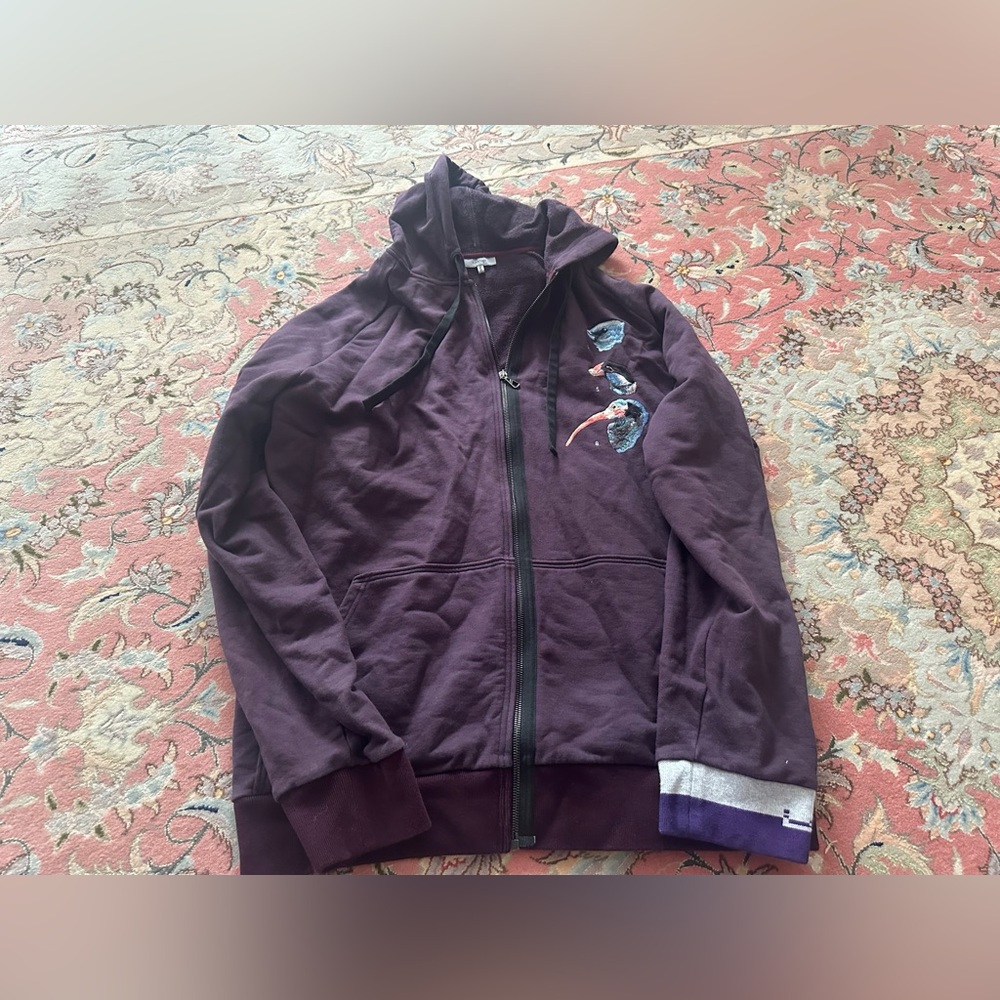 Lanvin XL Plum Hoodie Bird Embroidery Rare Designer Contrast Cuff Collector